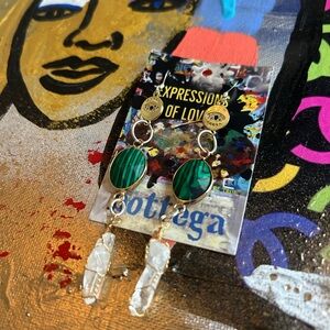 Malachite Evil Eye Dangle Earrings